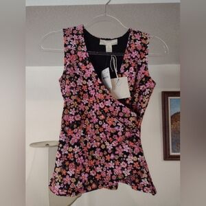 Floral Sleeveless Wrap Blouse